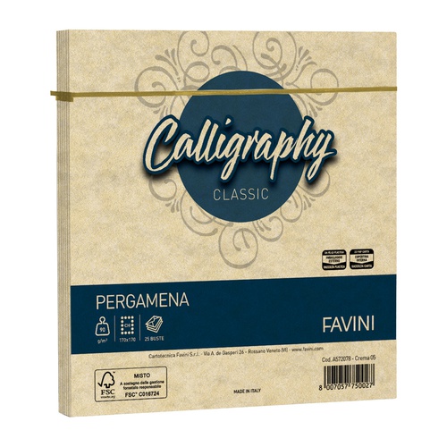 Busta Calligraphy Pergamena -  170 x 170 mm - 90 gr - crema 05 - Favini- conf. 25 pezzi