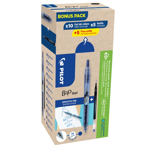 Roller gel B2P Ecoball BeGreen - punta 0,7 mm - 10 refill B2P inclusi -blu - Pilot - conf. 20 pezzi