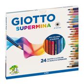 Supermina pastelli colorati - esagonali Ø 7,6mm lunghezza 18cm e mina Ø 3,8mm - colori assortiti - Giotto - astuccio 24 pastelli