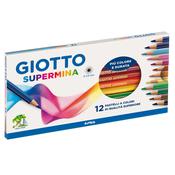 Supermina pastelli colorati - esagonali Ø 7,6mm lunghezza 18cm e mina Ø 3,8mm - colori assortiti - Giotto - astuccio 12 colori