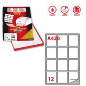 Etichetta adesiva A420 - permanente - 63,5x72 mm - 12 etichette per foglio - bianco - Markin - scatola 100 fogli A4