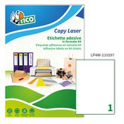 Etichetta adesiva LP4W Tico - bianco - 210x297 mm - 1 etichetta per foglio - conf. 100 fogli A4