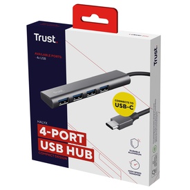 Hub Halyx - 4 porte - da USB-C a USB-A 3.2 Gen1 - alluminio - grigio - Trust